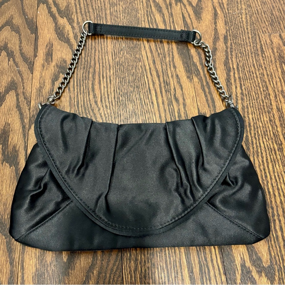 Nine West Black Satin Clutch with Chain Strap